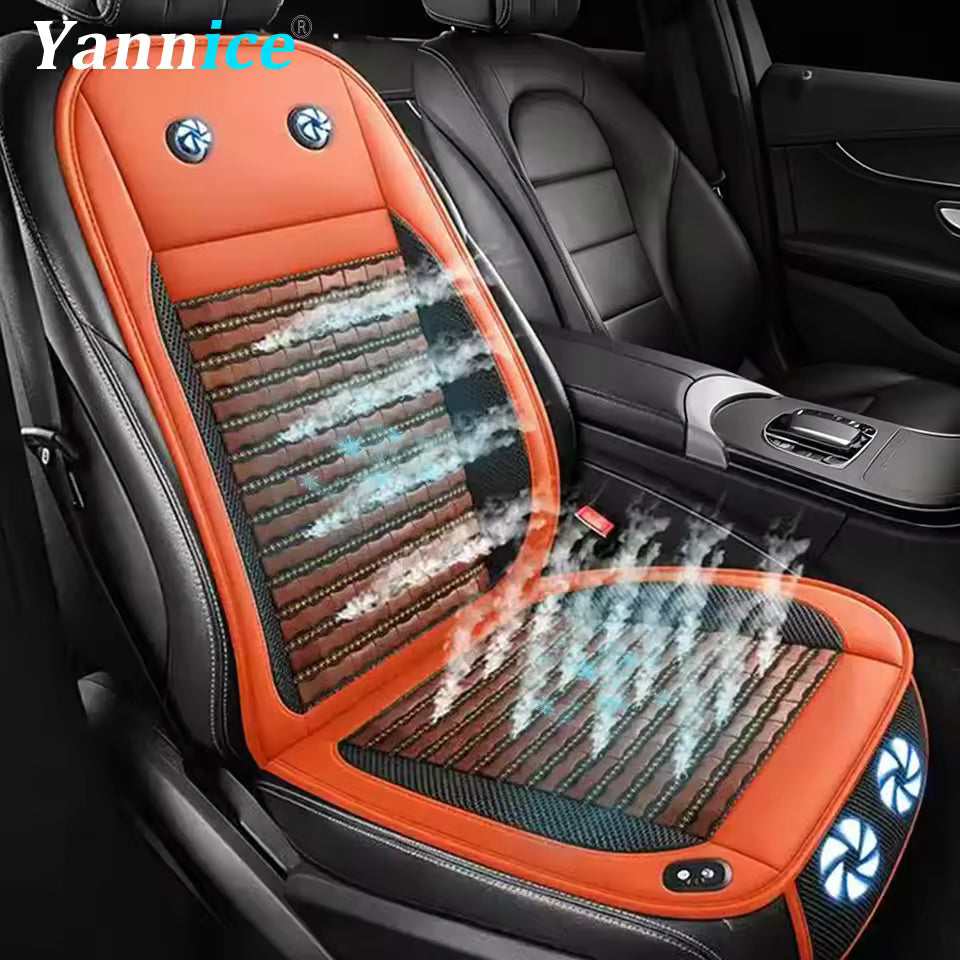 12V Car Bamboo Cooling Seat Cover With 2 Fan 12V Summer Bamboo Fast Ventilated Seat Pad Cushion Backrest & Cushion