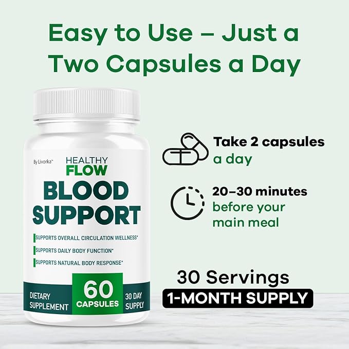 Blood Circulation Support Capsules – Daily Wellness & Vitality Supplement | Maximum Strength Formula | 60 Capsules