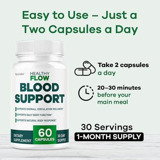 Blood Circulation Support Capsules – Daily Wellness & Vitality Supplement | Maximum Strength Formula | 60 Capsules