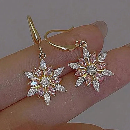 Women's Gold Hoop Earrings CZ Snow Crystal Dangle Elegant Jewelry-o