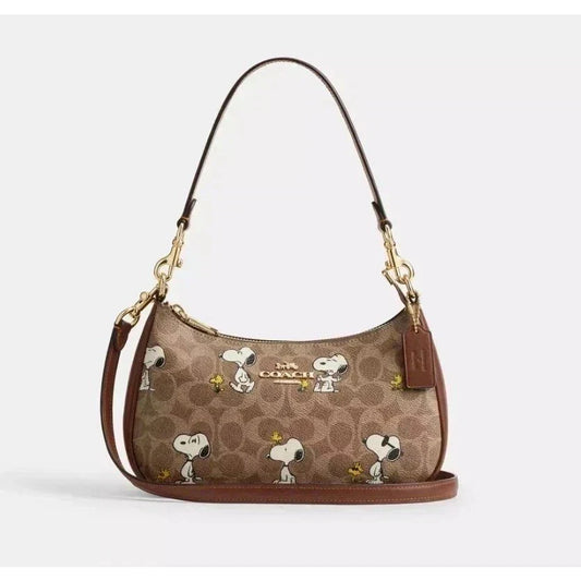 COACH Teri Shoulder Bag In Signature Canvas Gold/Tan/Brown New