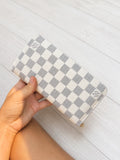 Louis Vuitton LV Wallet white Checkered Zipper 3 Compartment Wallet