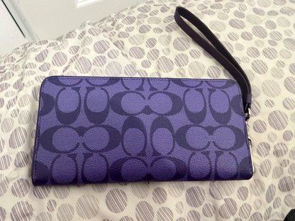 Coach Purple Signature PVC Zip Around Wallet Wristlet Leather