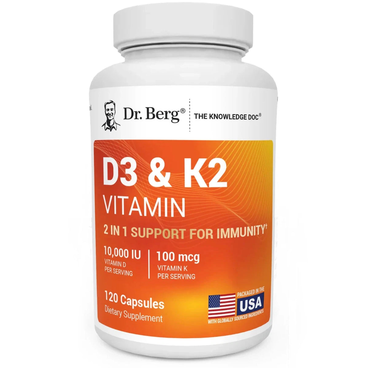 Dr. Berg's D3 & K2 Vitamin, 10,000 IU, 100 mcg per serving, 120 Capsules