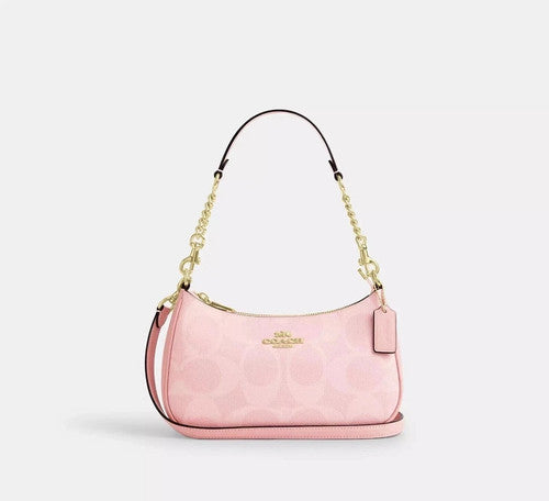 NWT Teri Shoulder Bag In signature canvas/Gold/Powder Pink New CAL51