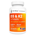 Dr. Berg's D3 & K2 Vitamin, 10,000 IU, 100 mcg per serving, 120 Capsules