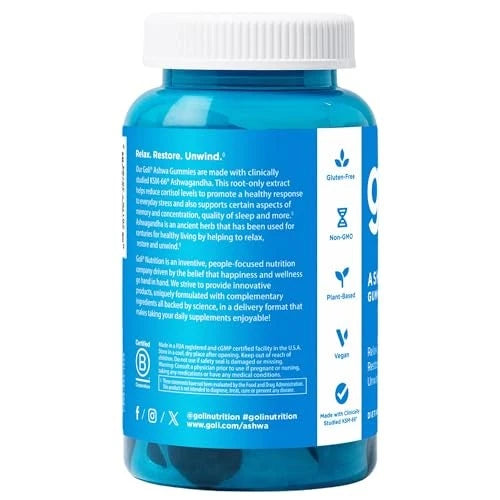Goli Ashwagandha Vitamin D Gummy - 60 Count - Mixed Berry Ksm-66 Vegan Plant