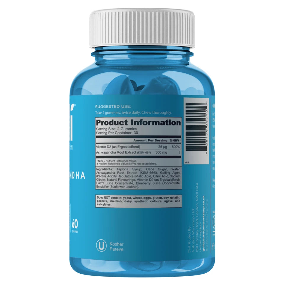 Goli Ashwagandha Vitamin D Gummy - 60 Count - Mixed Berry Ksm-66 Vegan Plant