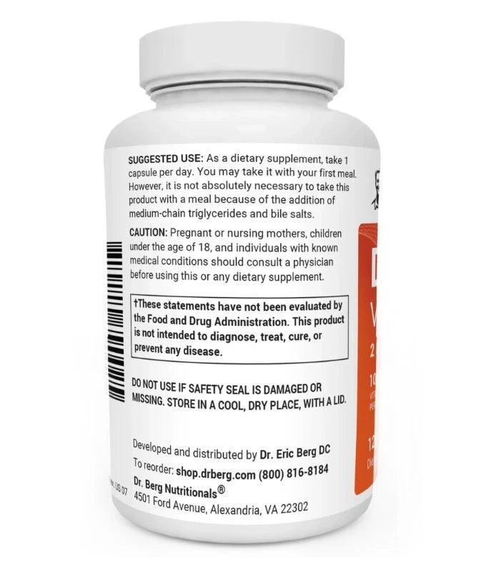 Dr. Berg's D3 & K2 Vitamin, 10,000 IU, 100 mcg per serving, 120 Capsules